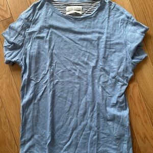 Zara Essentials Striped Light blue Gray Linen Top